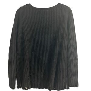 Lafayette 148 New York Ribbed Wool Cashmere Blend Mesh Sweater Black Size L